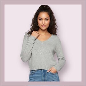Brandy Melville Gray V-Neck Crop Sweater